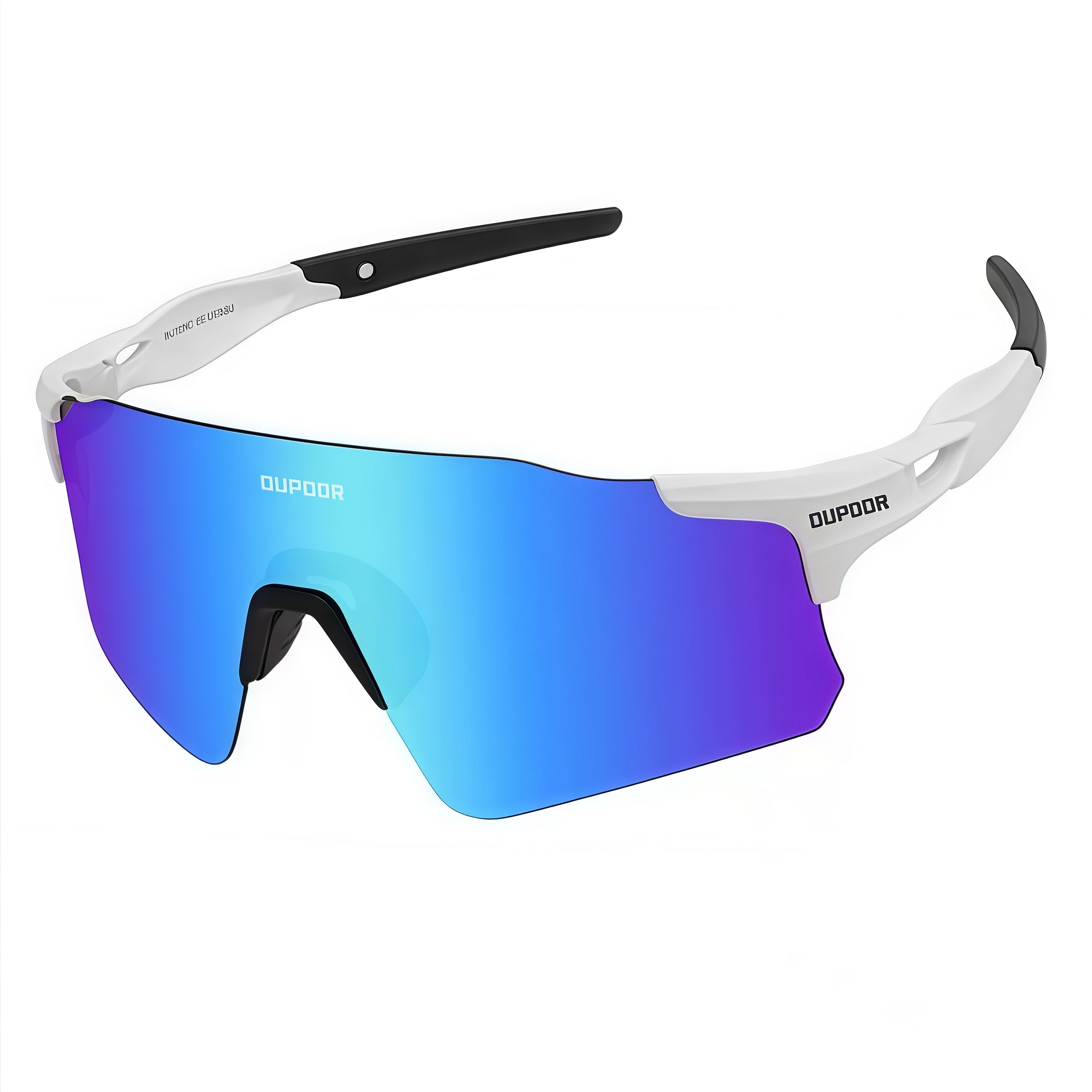Glossy White Frame/Polarized Blue Lens unisex polycarbonate shield sunglasses, 45-degree view