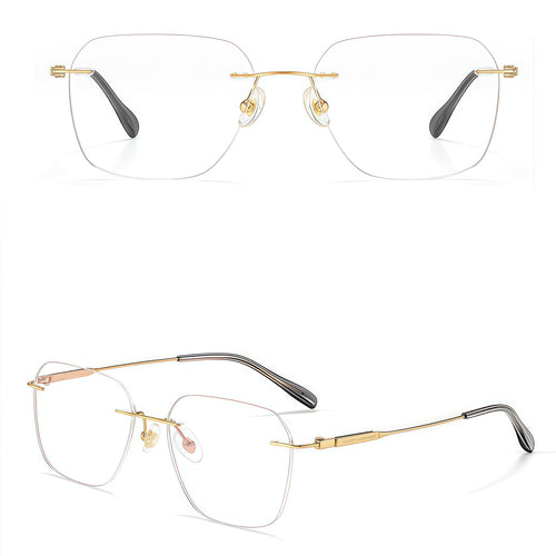 Gold men's square pure titanium rimless glasses, product view