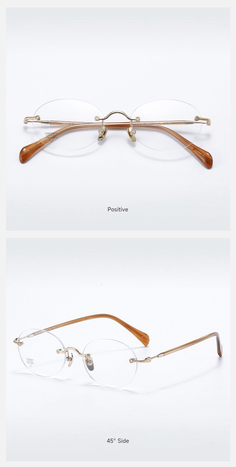 Light Gold/Crystal Orange front and 45-degree product views of Vintage Sophisticated Rimless Eyeglasses