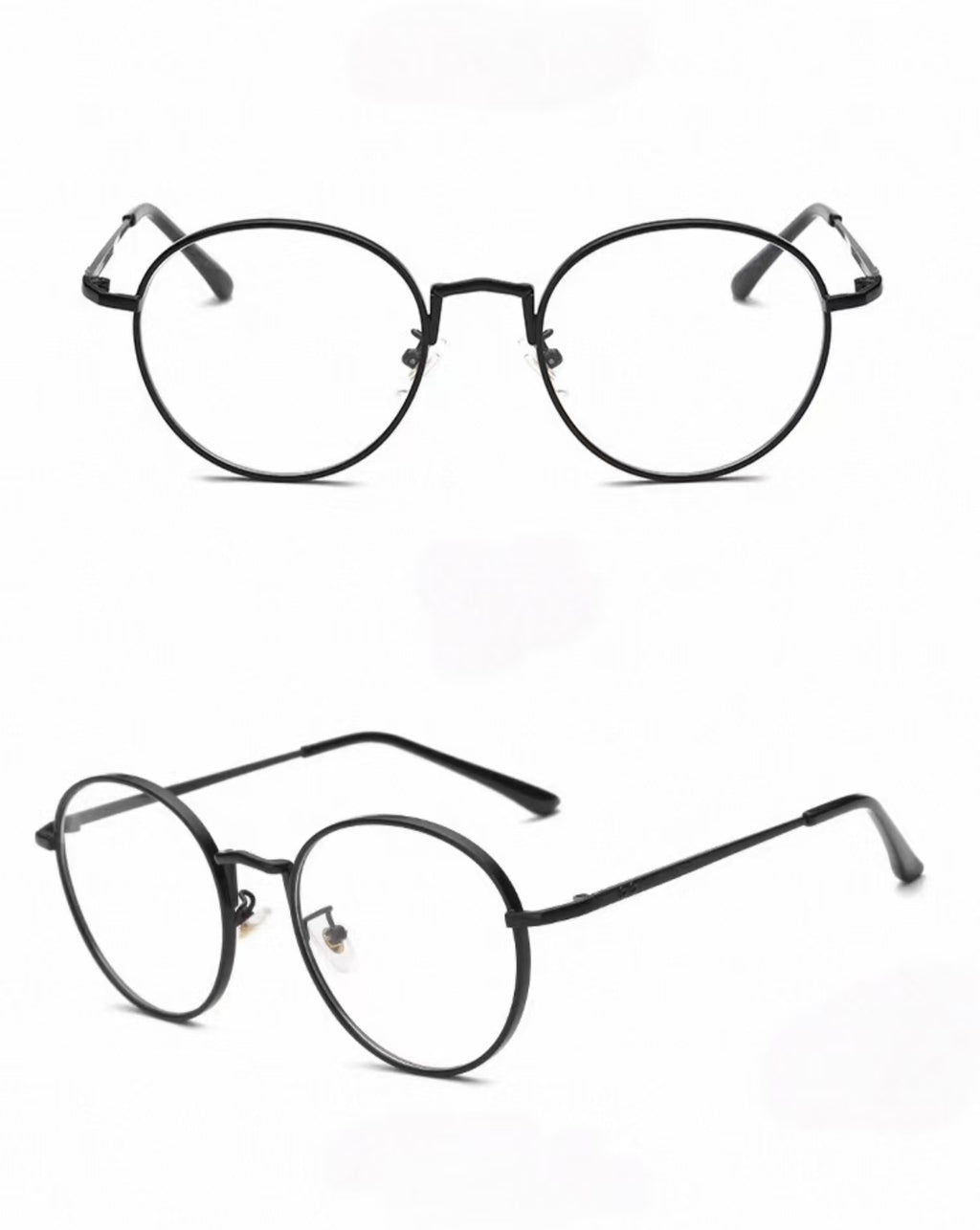 Black men's alloy near-round full-rim glasses, original front-and-45-degree composite detail