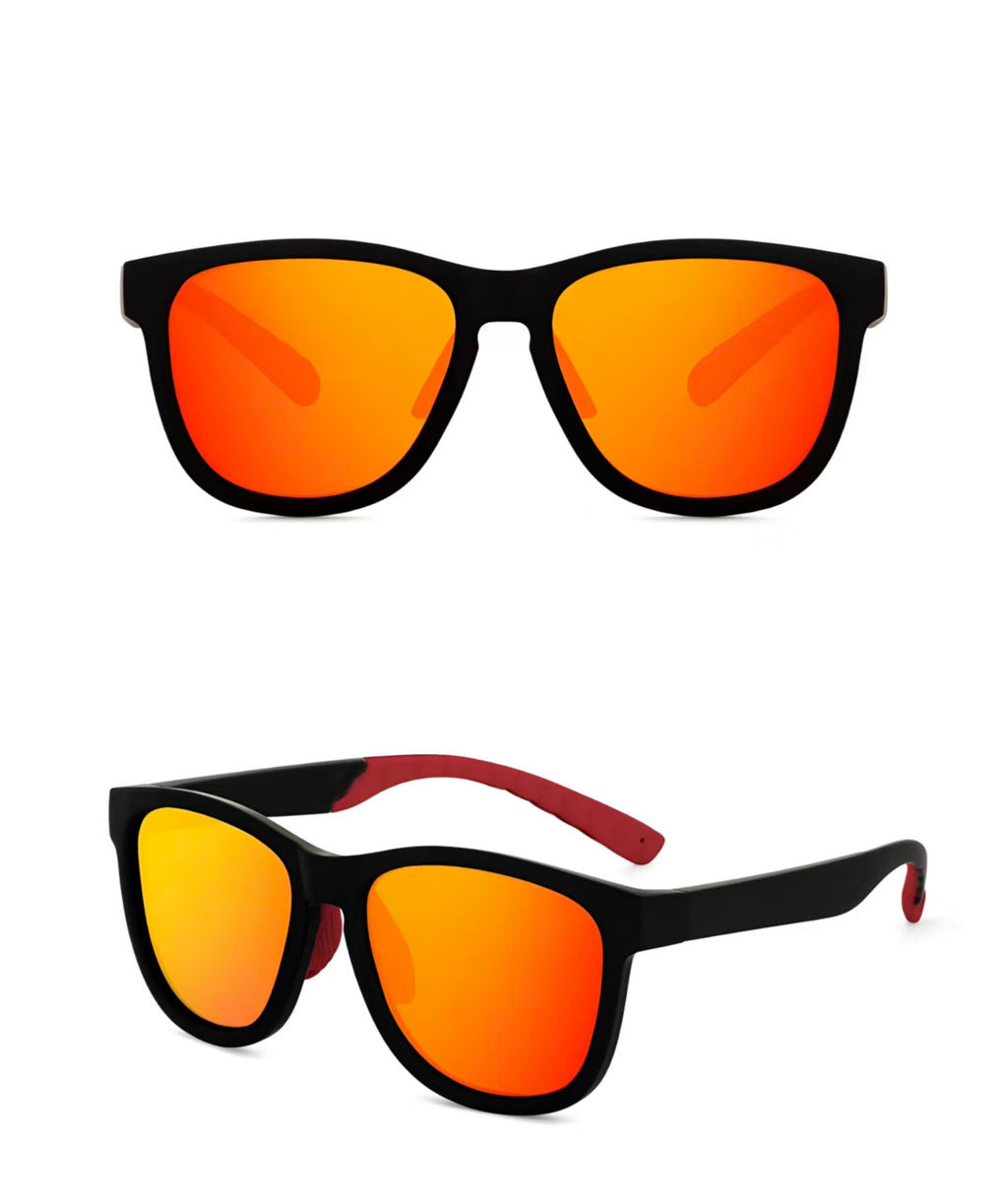 Black front and 45-degree product views of Pro Men’s Square Polarized UV400 Running Cycling Sports Sunglasses