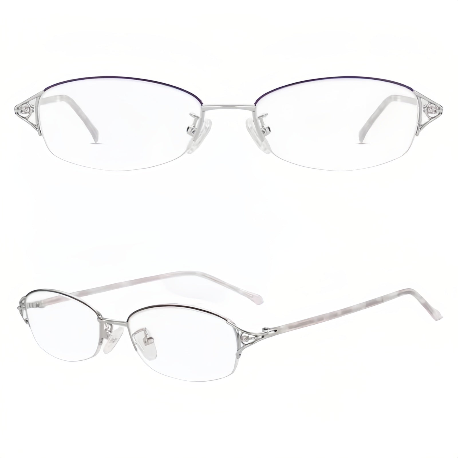 Purple/Silver alloy and acetate semi-rimless eyeglass frame, original product views