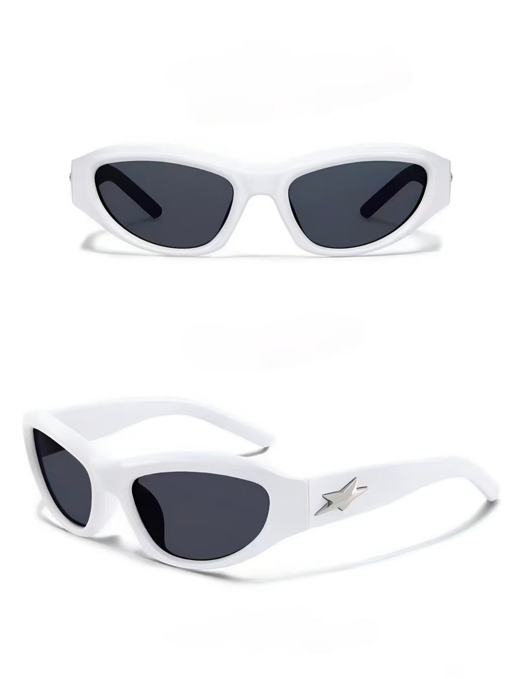 Ivory full-rim narrow wraparound polycarbonate sunglasses, front and three-quarter views