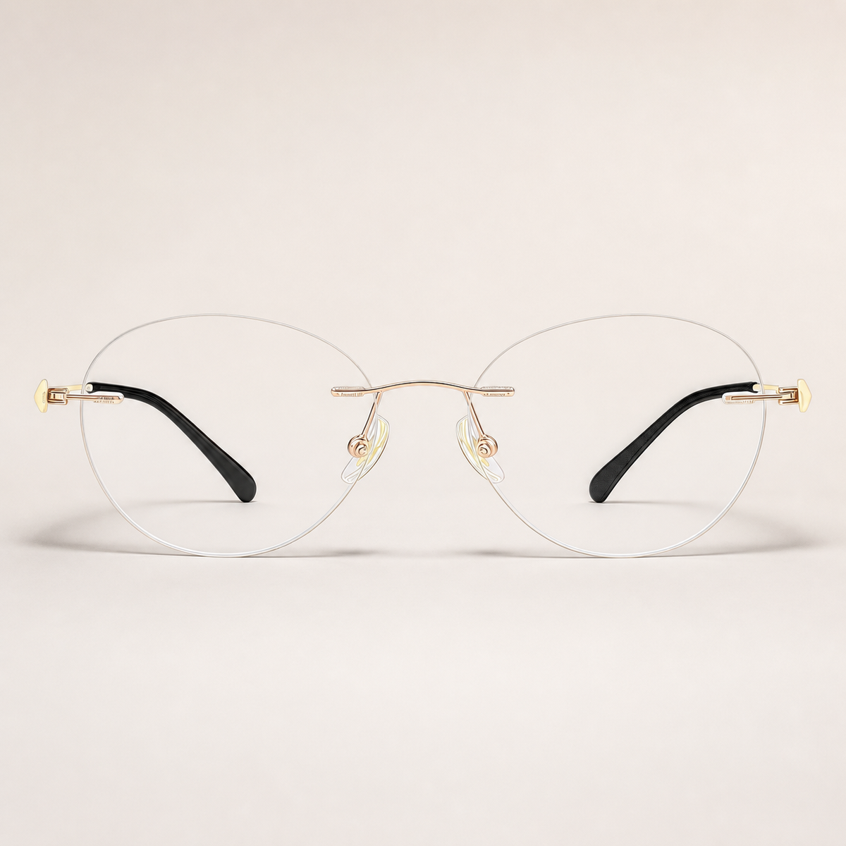 Champagne Gold pure titanium rimless soft oval eyeglasses, straight-on product view