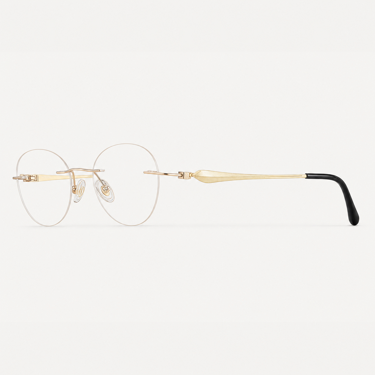 Champagne Gold pure titanium rimless soft oval eyeglasses, side-profile product view