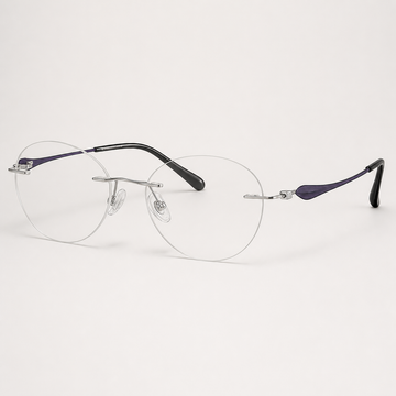 Matte Purple/Silver pure titanium rimless soft oval eyeglasses, straight-on product view