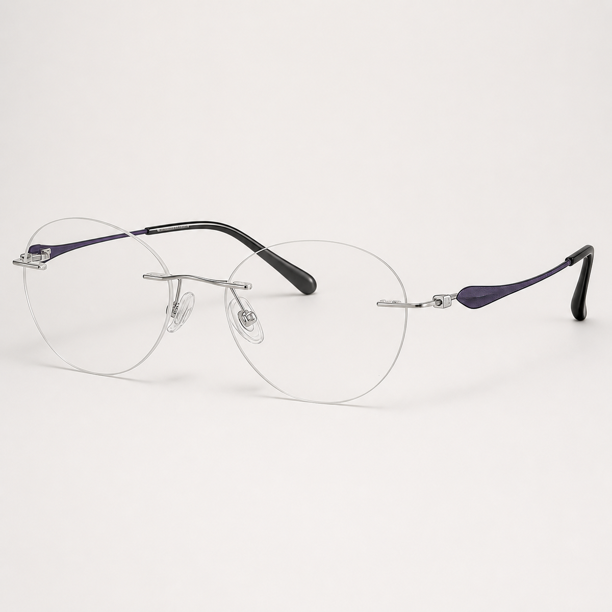 Matte Purple/Silver pure titanium rimless soft oval eyeglasses, straight-on product view