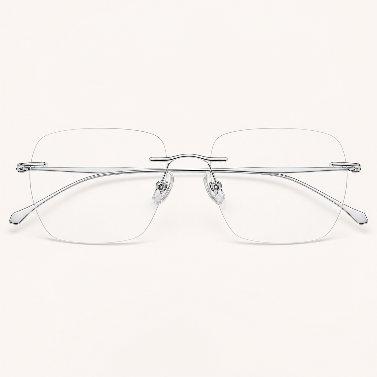 Silver titanium rimless soft-square eyeglasses, straight-on product view