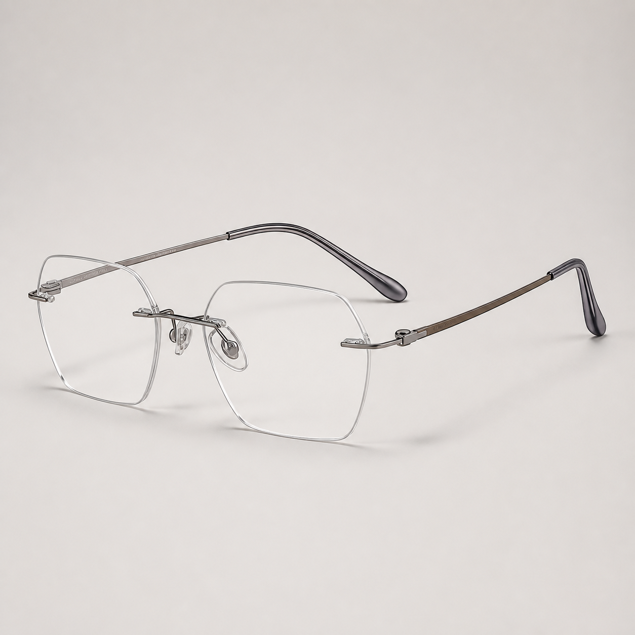 Gunmetal Brown Grey pure titanium rimless geometric rectangular eyeglasses, 45-degree product view