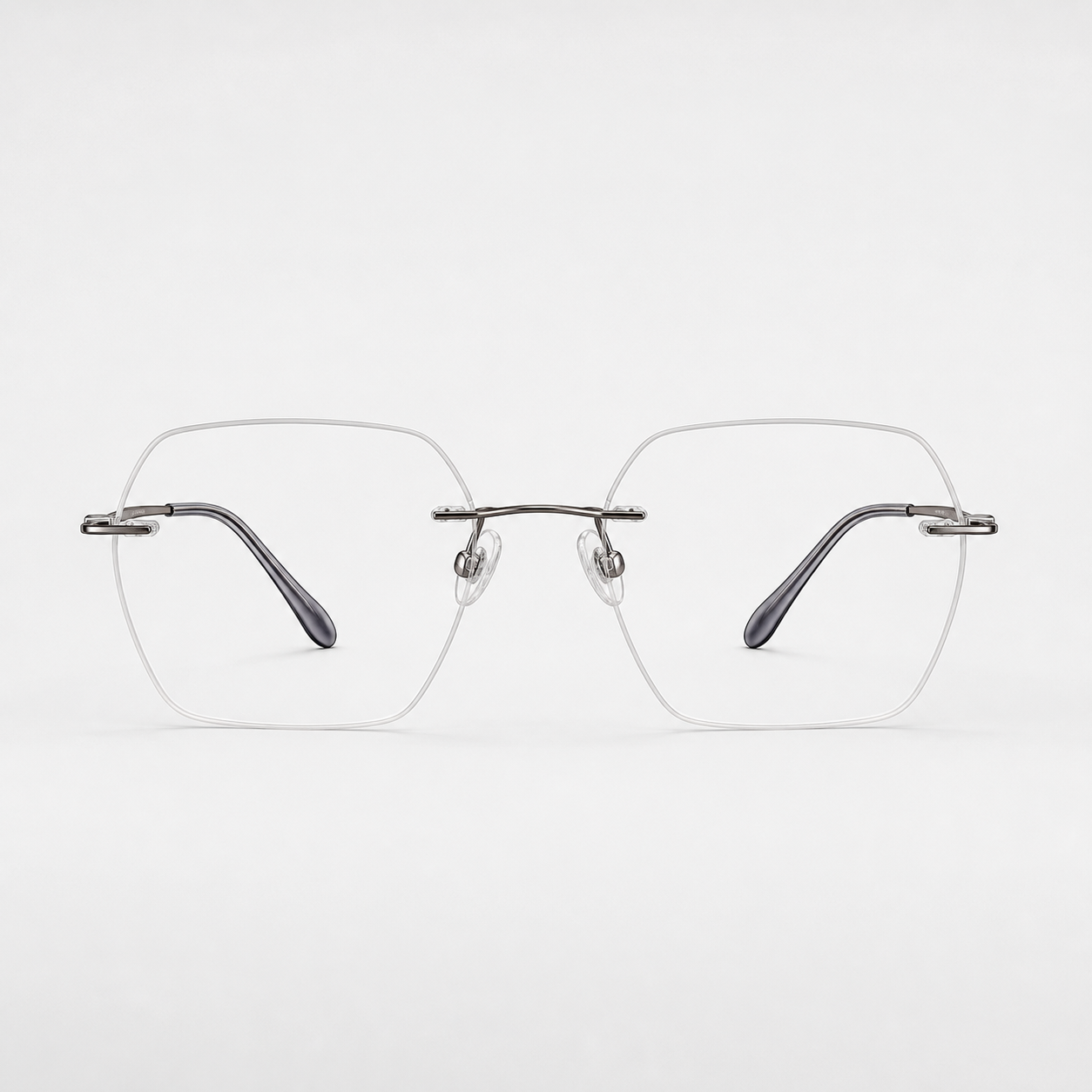Gunmetal Brown Grey pure titanium rimless geometric rectangular eyeglasses, straight-on product view