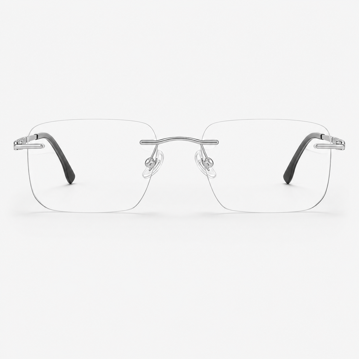 Black/Silver pure titanium rimless rectangular eyeglasses, straight-on product view