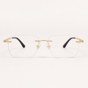 Gold pure titanium rimless rectangular eyeglasses, straight-on product view
