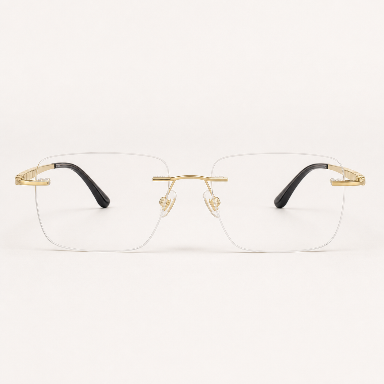 Gold pure titanium rimless rectangular eyeglasses, straight-on product view