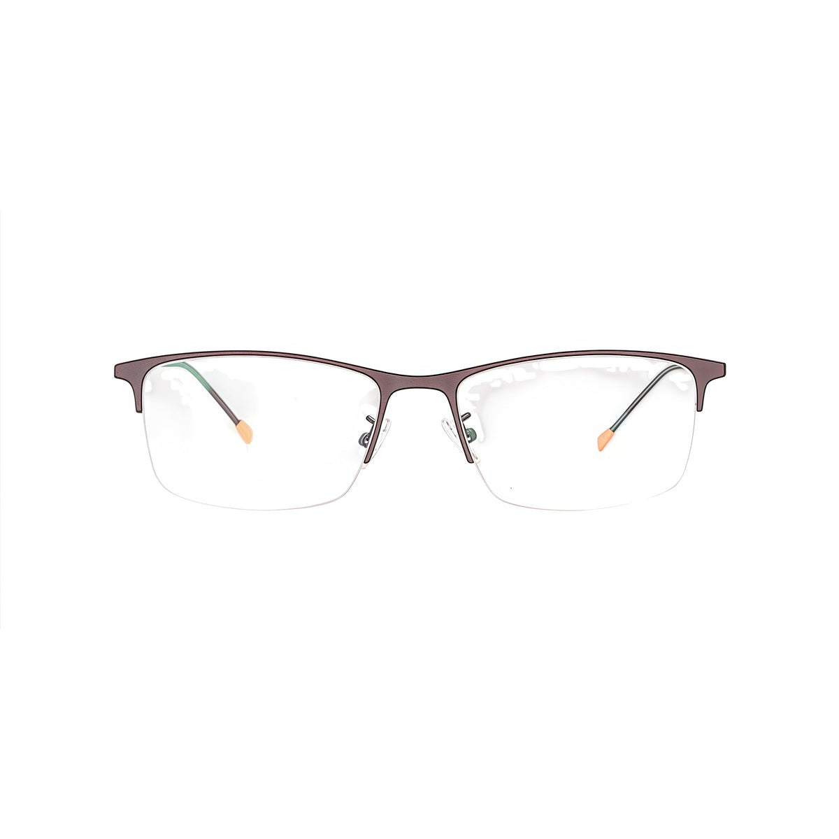Coffee Brown slim classic professional alloy semi-rimless glasses, front product view
