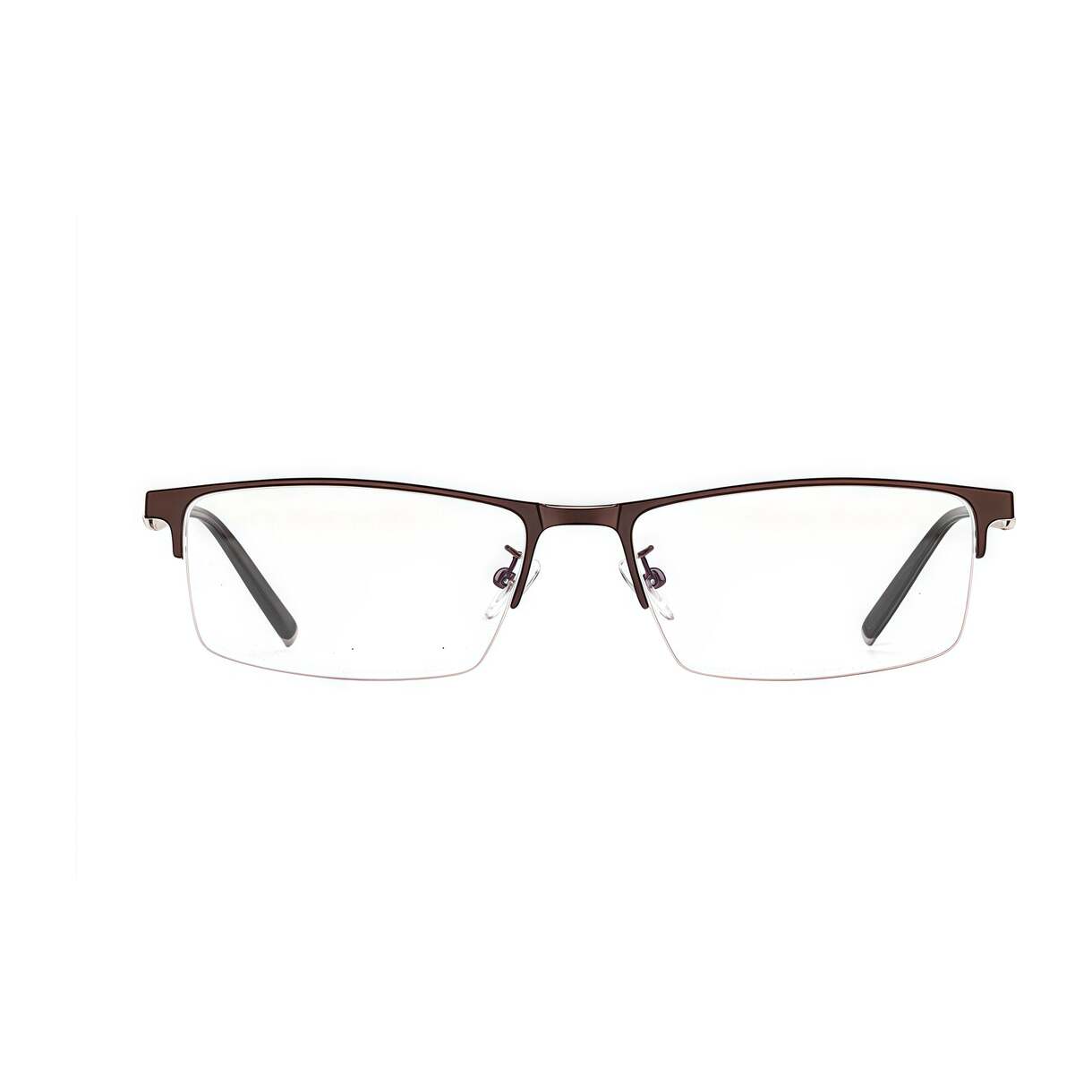 Coffee Brown titanium-alloy rectangular semi-rimless glasses, front product view