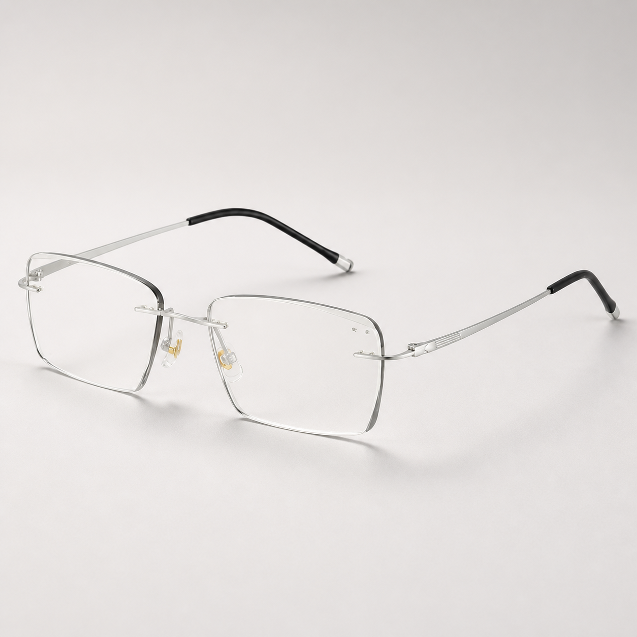 Default titanium rimless rectangular eyeglasses, 45-degree product view