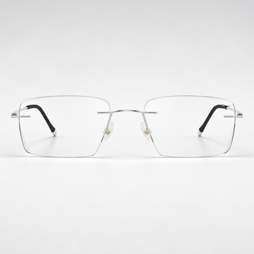 Default titanium rimless rectangular eyeglasses, straight-on product view
