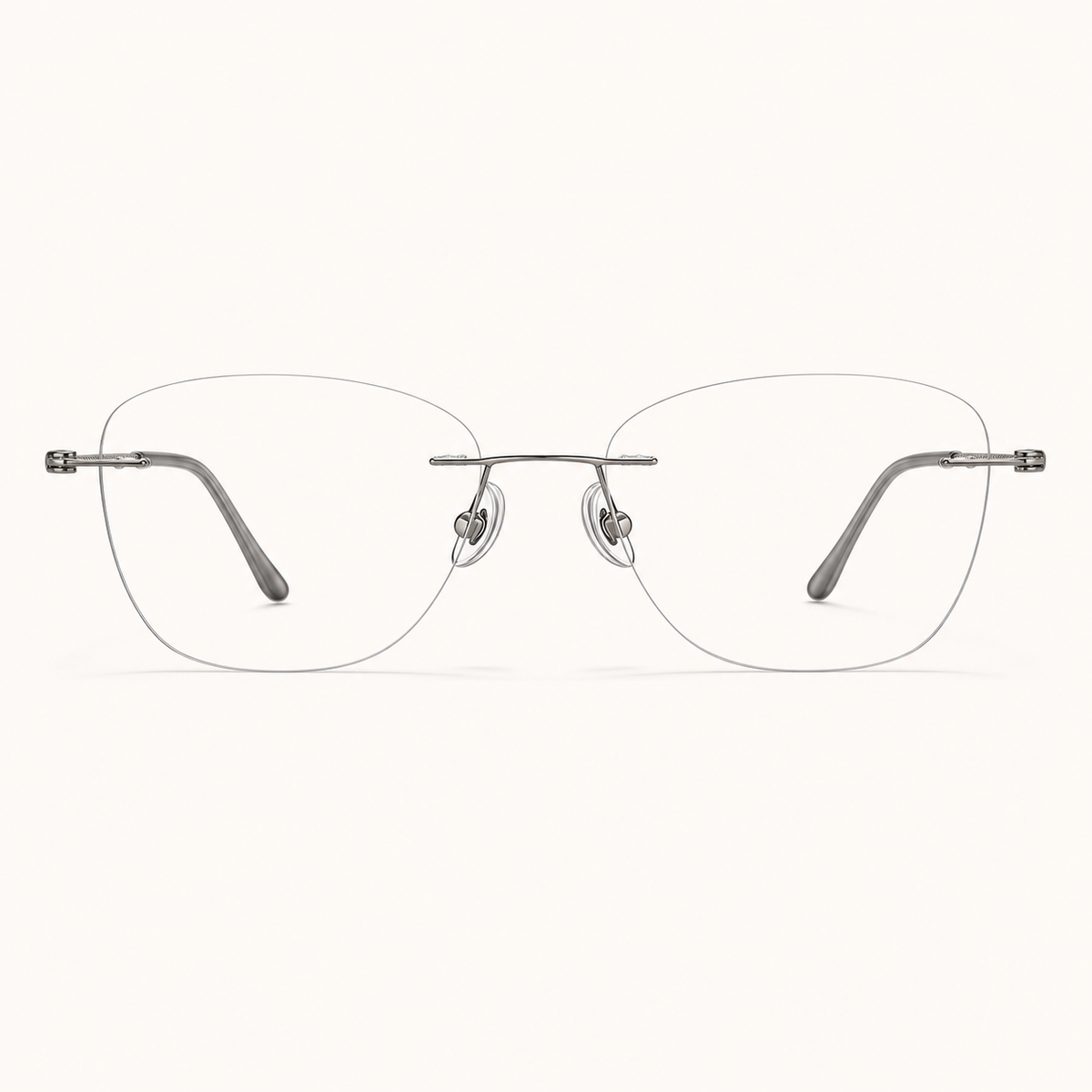 Gunmetal pure titanium rimless oval eyeglasses, straight-on product view