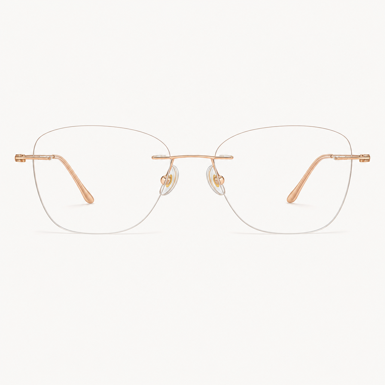 Rose Gold pure titanium rimless oval eyeglasses, straight-on product view