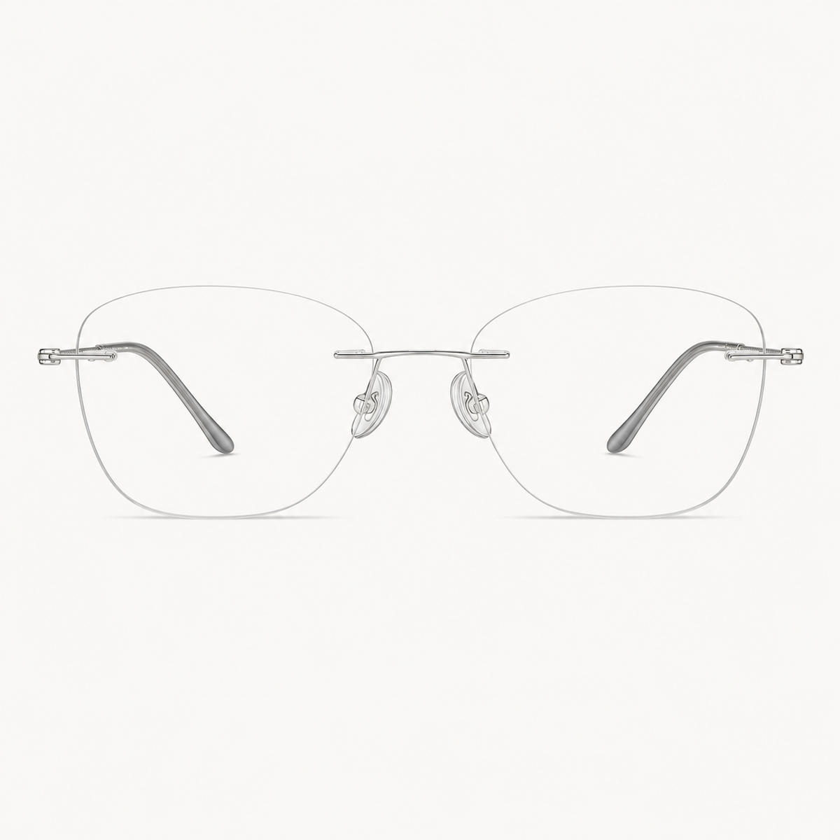 Silver pure titanium rimless oval eyeglasses, straight-on product view