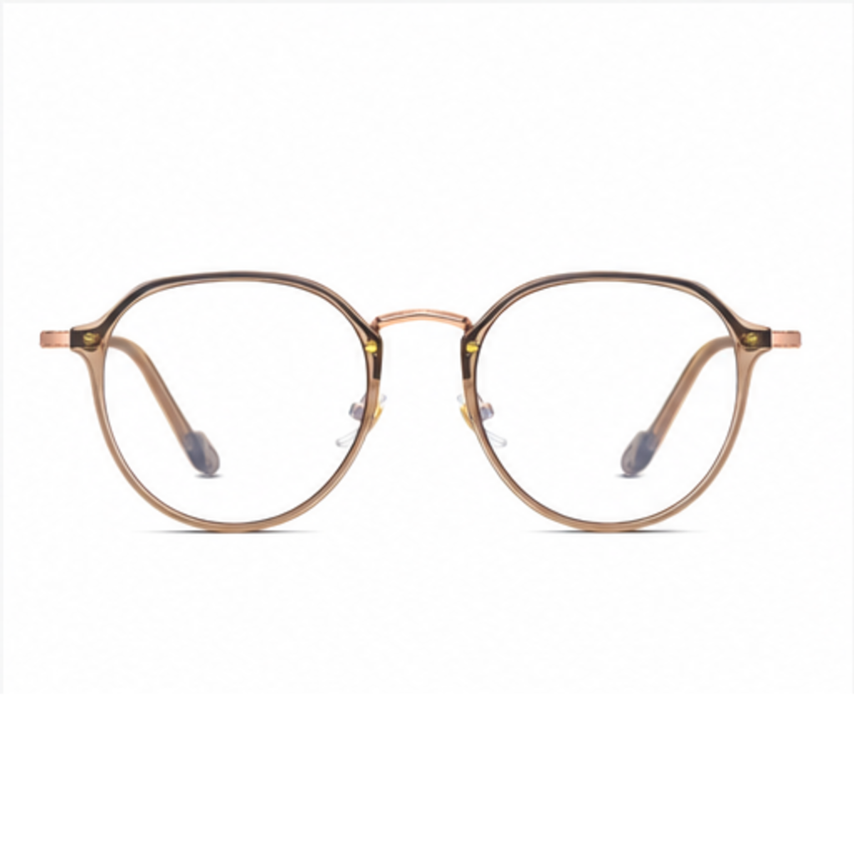 Cool Tea Brown unisex ultra-light TR90 and alloy rounded full-rim glasses, front product view