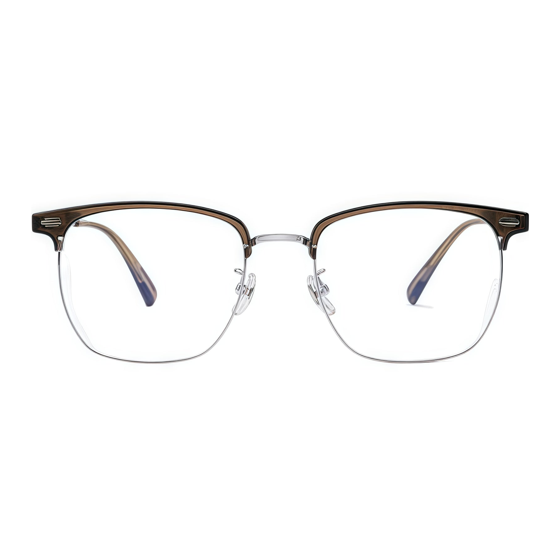 Crystal Brown/Silver TR brow semi-rimless glasses, front product view