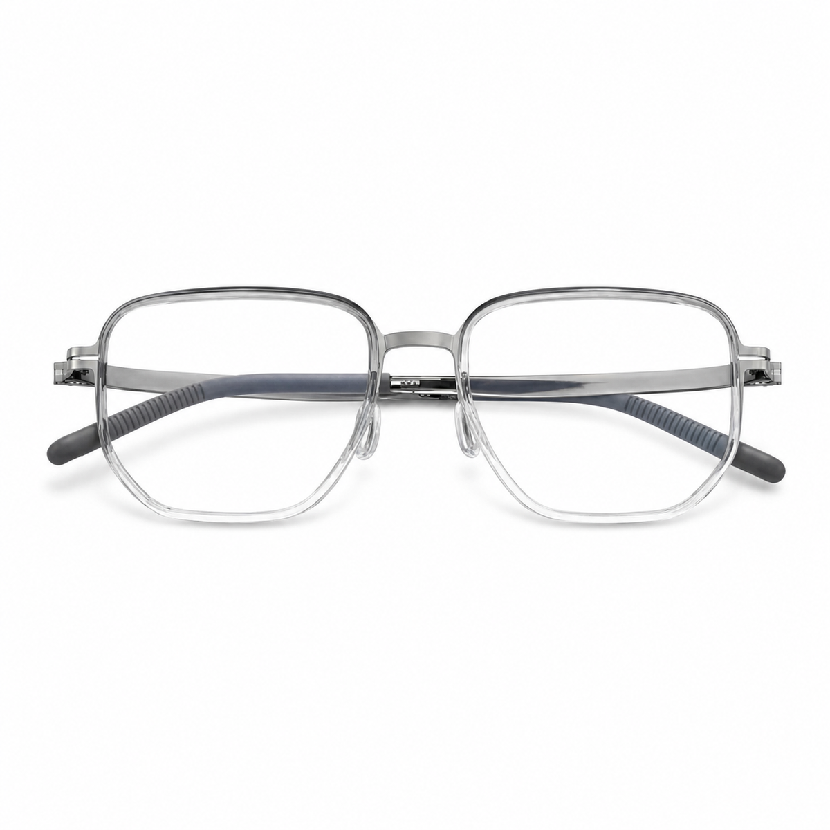 Crystal Gray ultra-light titanium and TR90 full-rim glasses, front product view