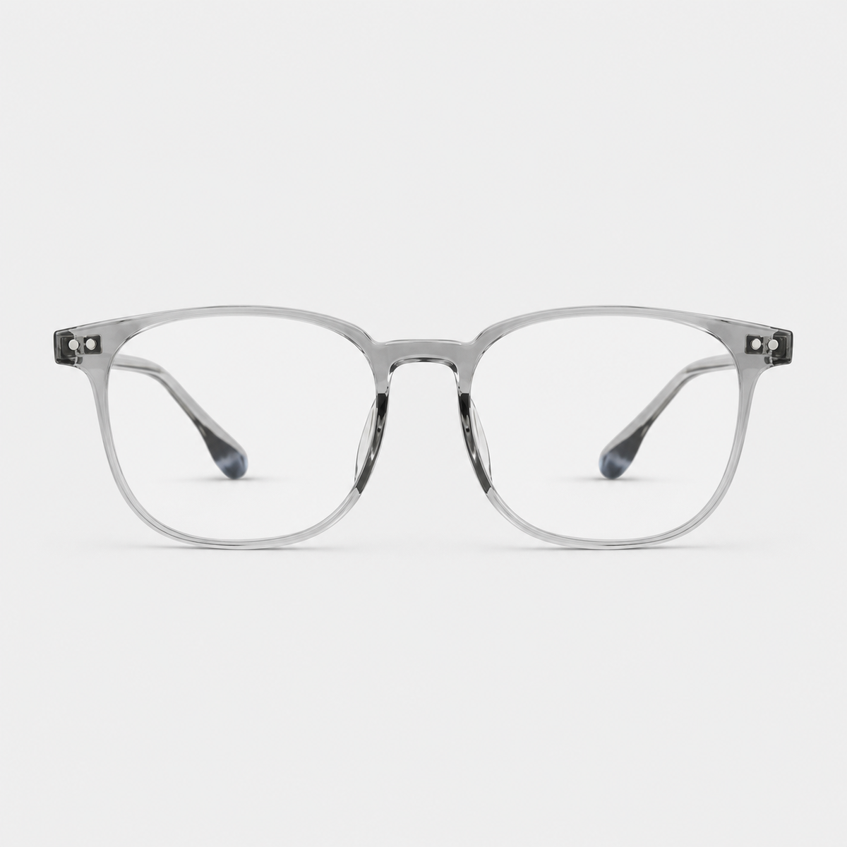 Crystal Gray unisex ultra-light TR90 softened-square full-rim glasses, front product view