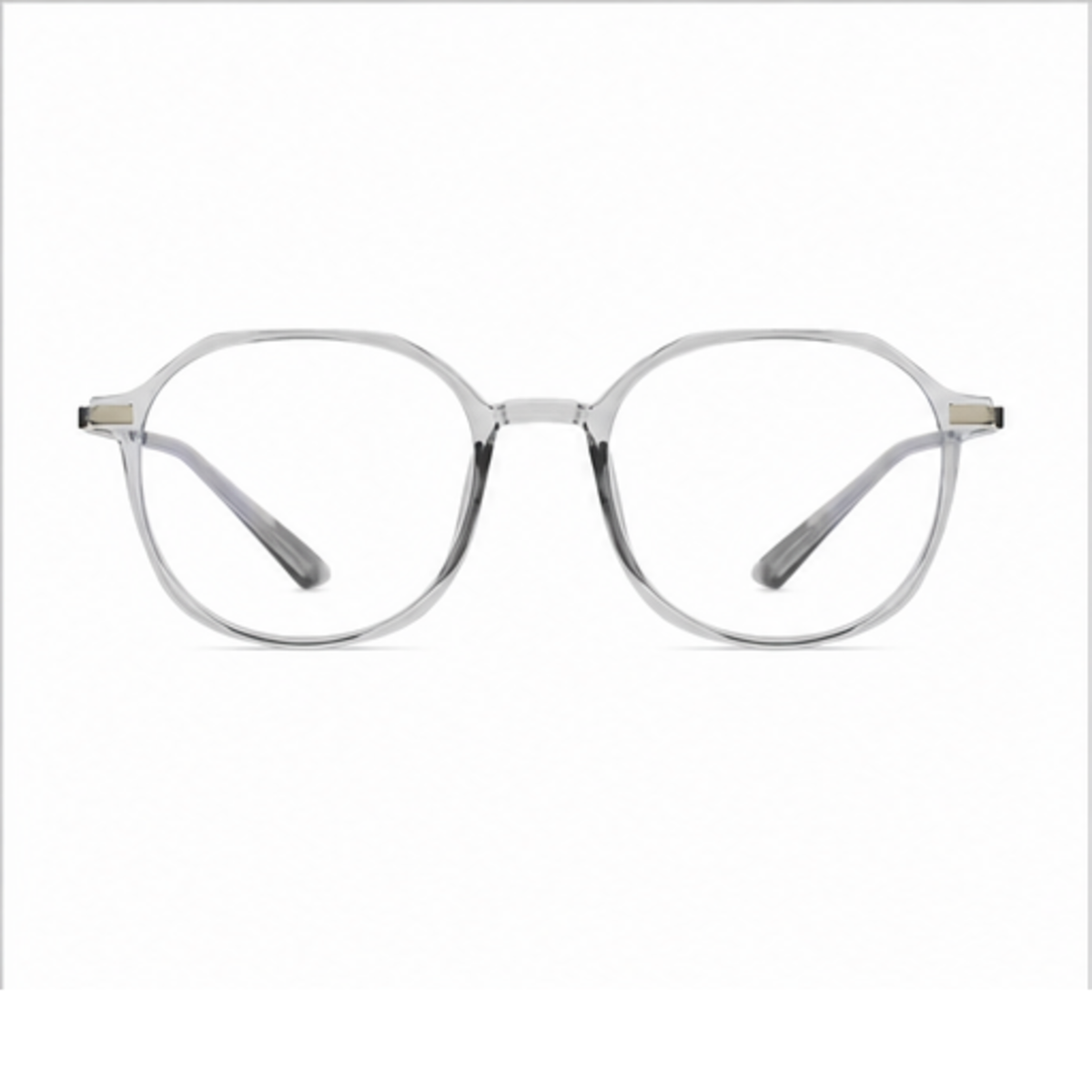 Crystal Gray women's TR90 and alloy rounded-polygon full-rim glasses, front product view