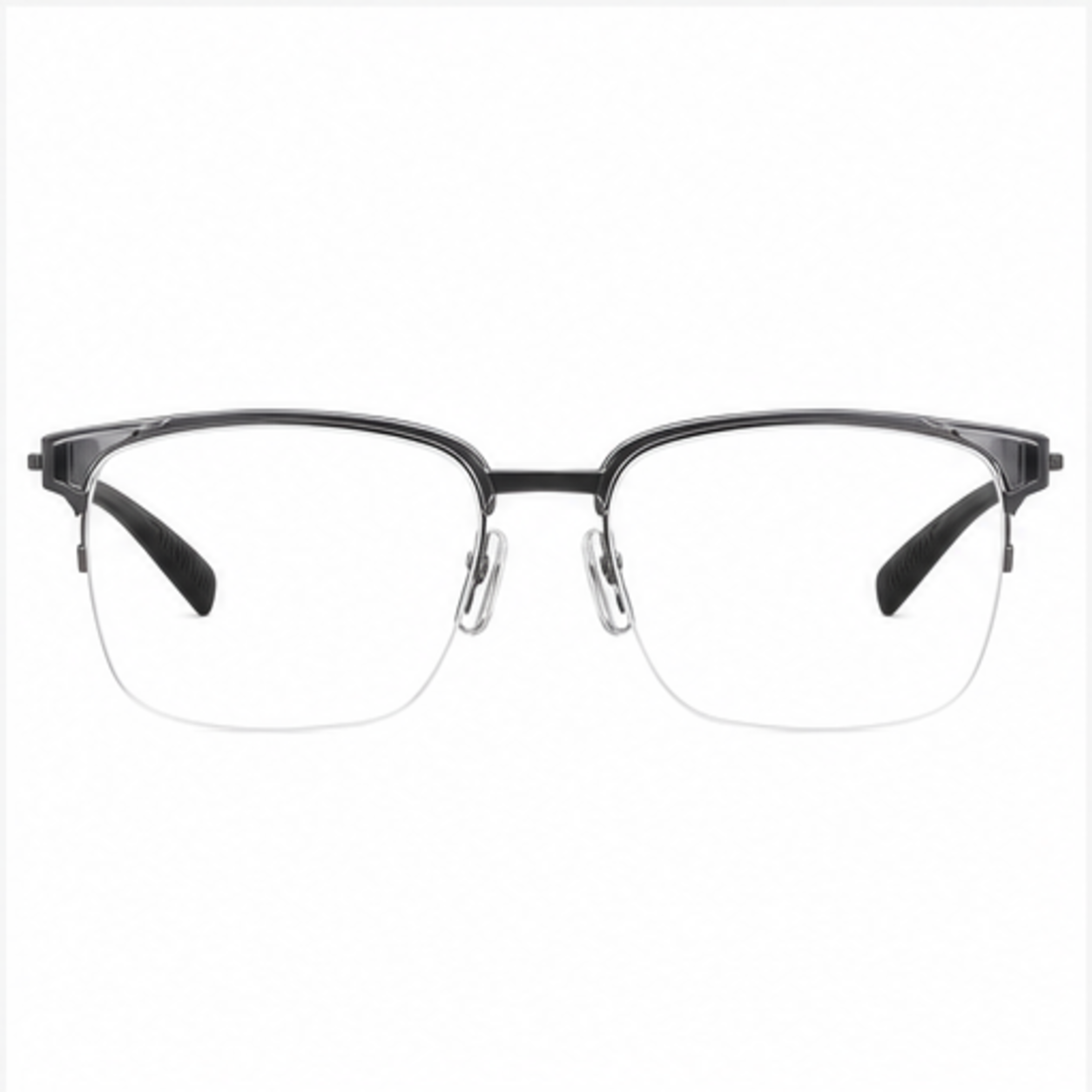 Crystal Grey/Gunmetal men's TR-and-titanium semi-rimless glasses, front product view