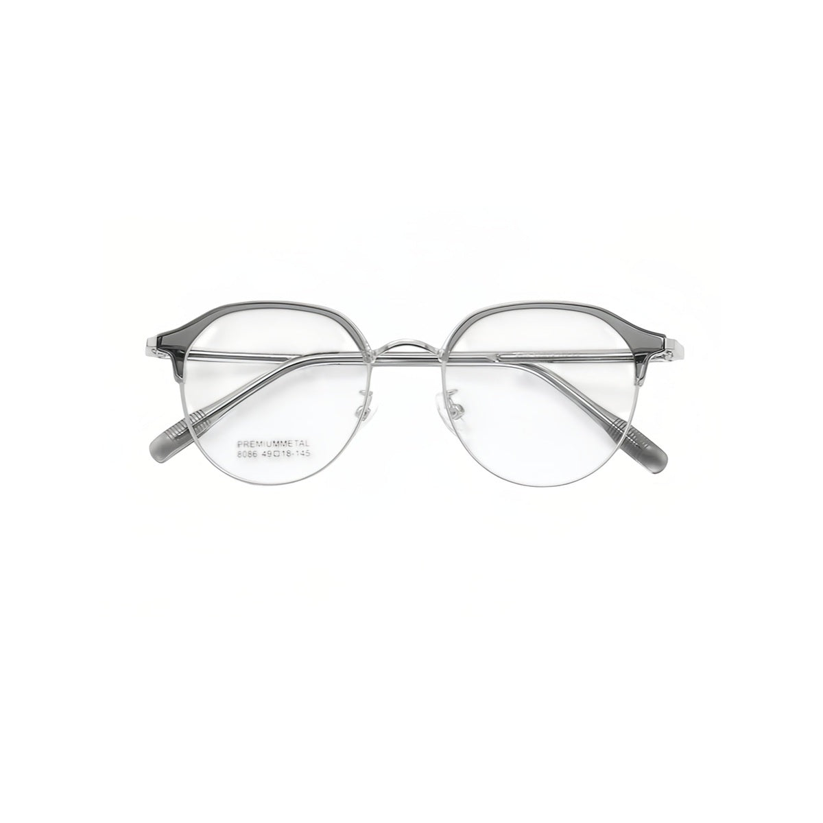 Crystal Grey/Silver vintage casual rounded semi-rimless browline glasses, front product view