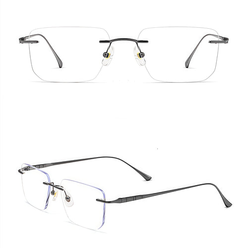 Gold men's rectangular titanium blend rimless glasses, product view