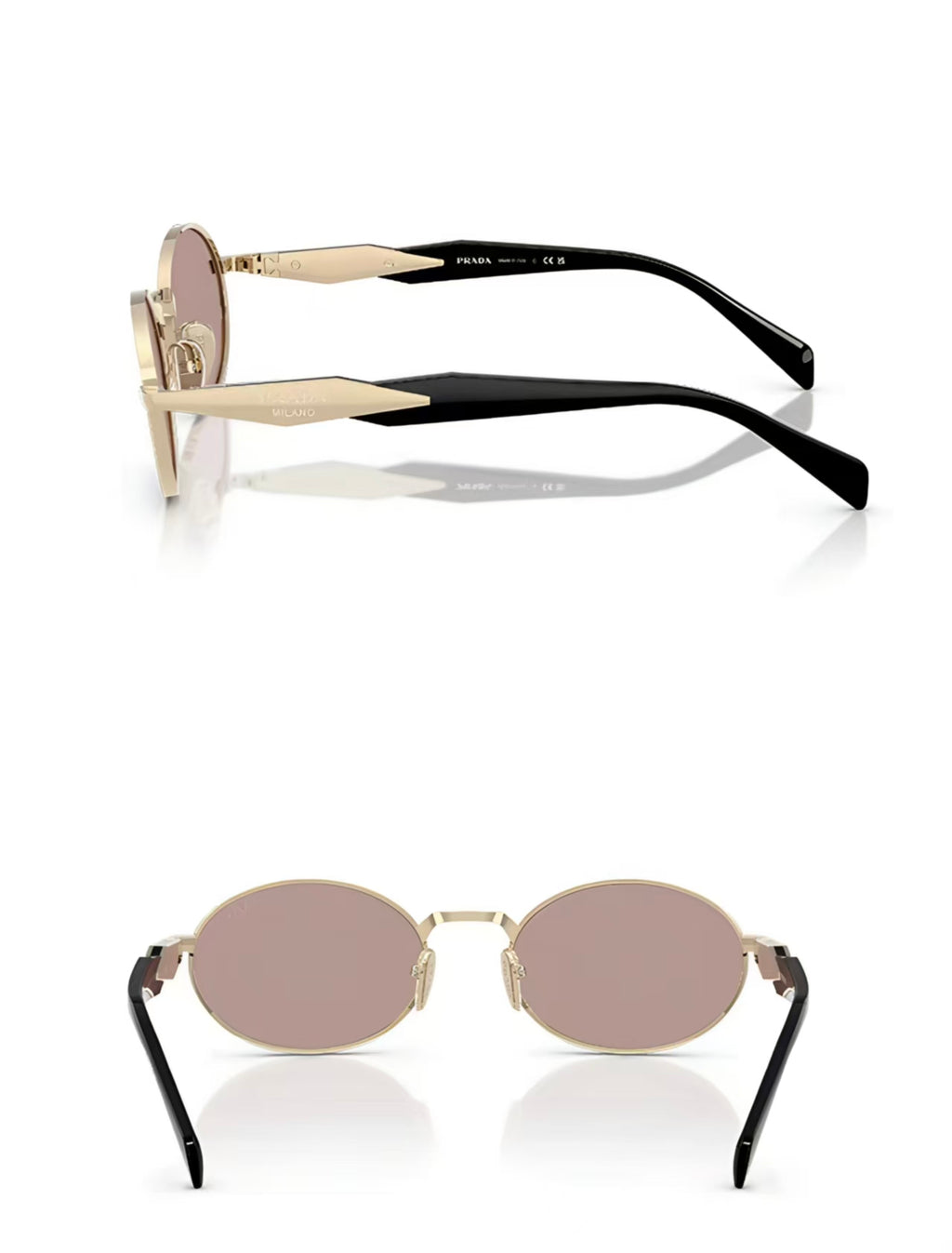 Lavender Pink Prada Women's Acetate-Metal Oval Sunglasses, side profile and front product views