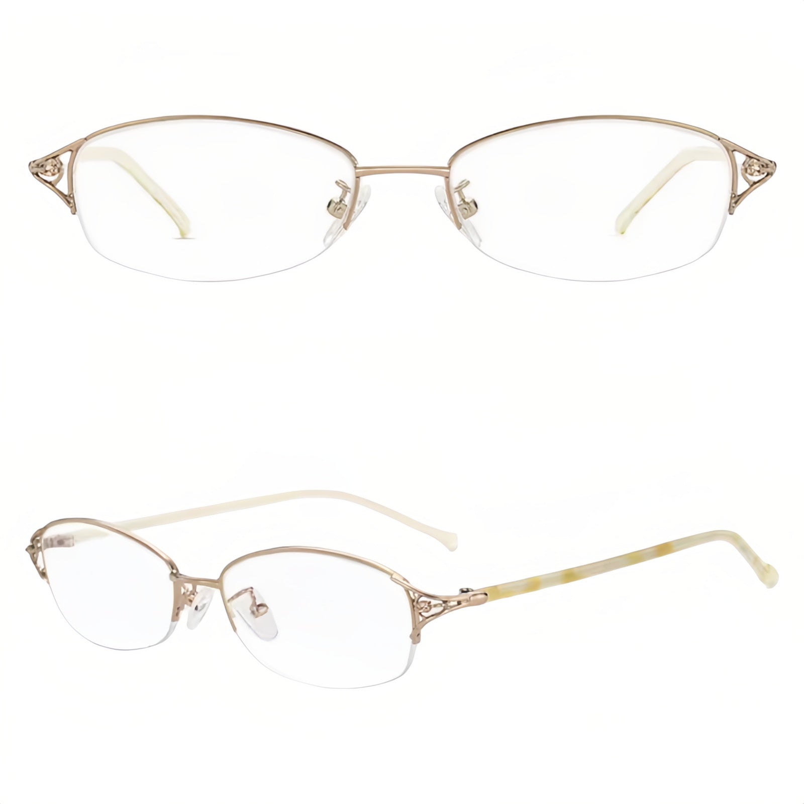 Rose Gold alloy and acetate semi-rimless eyeglass frame, original product views