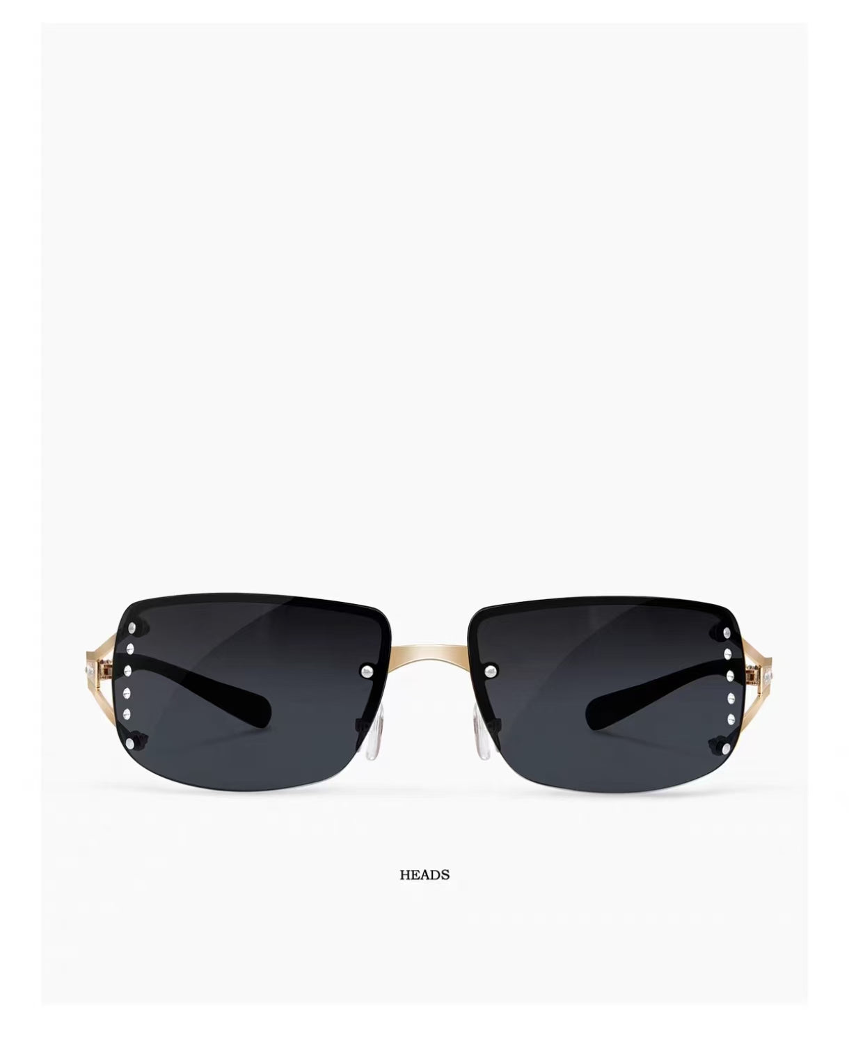 Women’s Black rimless rectangle sunglasses, front view