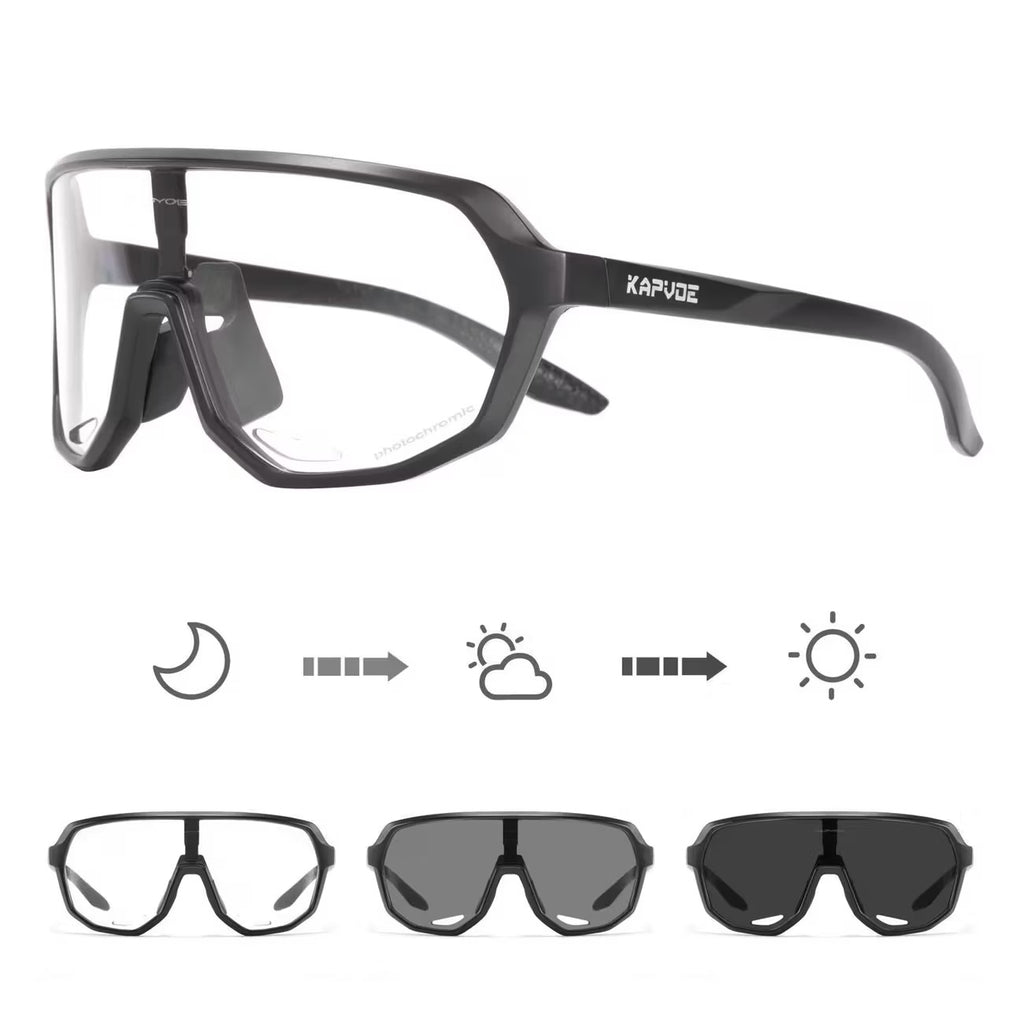 Black Frame/Photochromic Grey Lens unisex tr90 wraparound rectangle sunglasses, detail-01 view