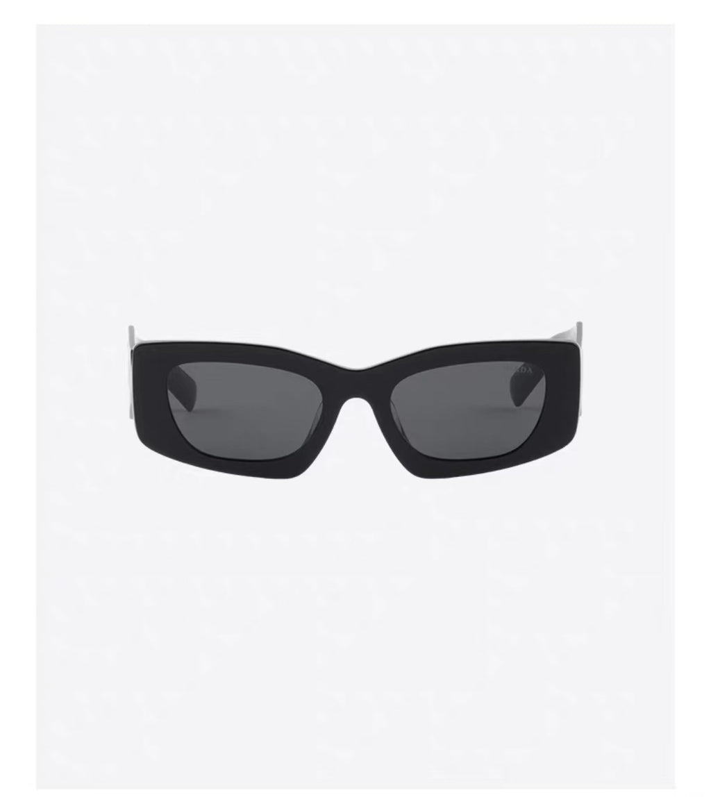 Black unisex acetate rectangle sunglasses, front view