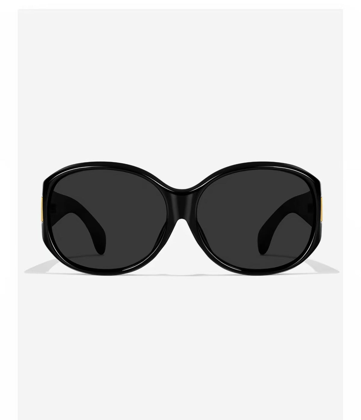 Black full-rim oversized rounded-square polycarbonate sunglasses, front view