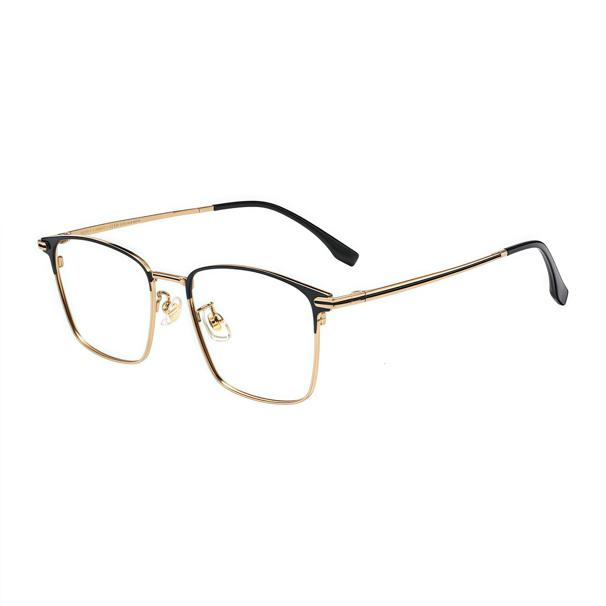 Black/Gold semi-titanium semi-rimless glasses, 45-degree product view