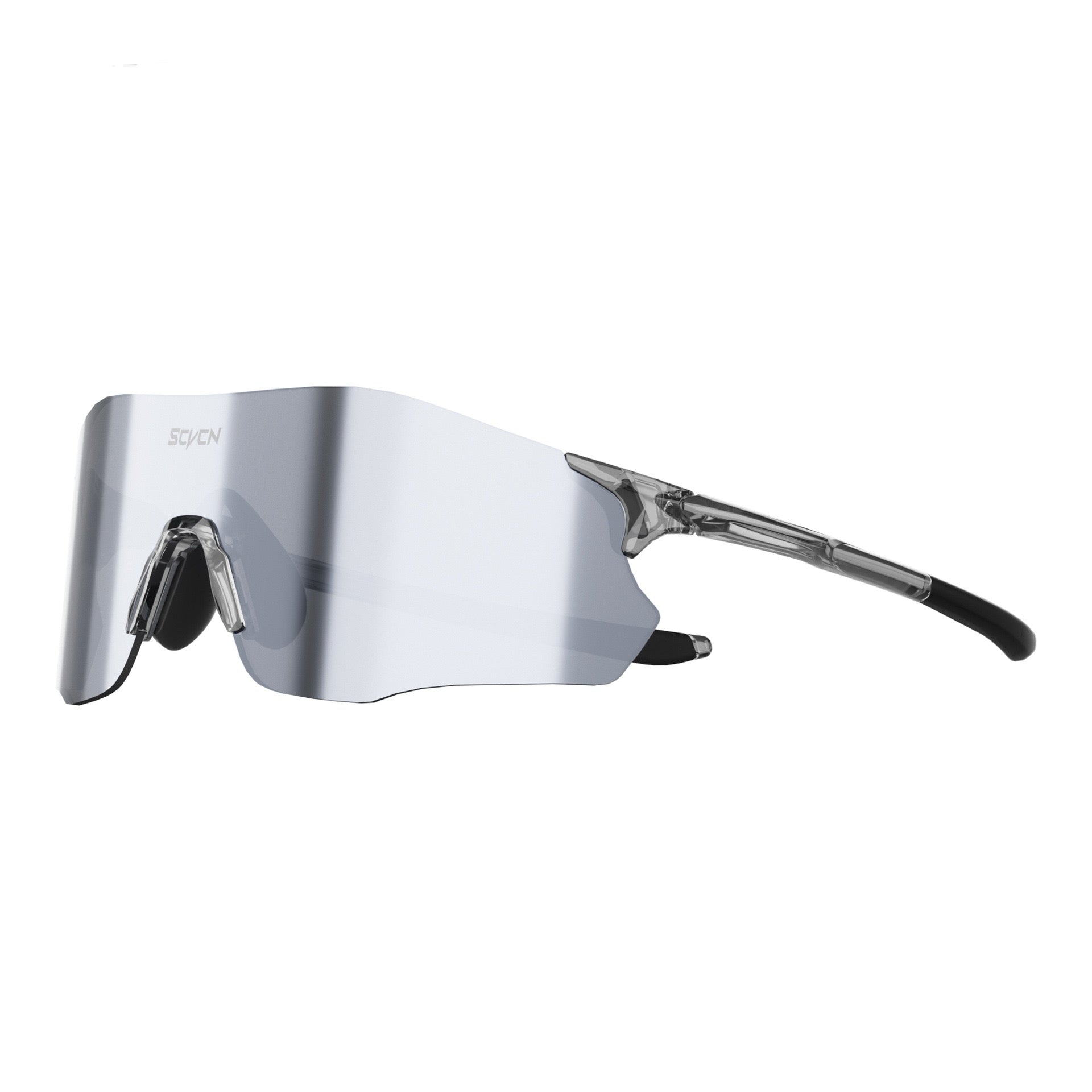 Crystal Grey Frame/Silver Lens unisex tr90 shield sunglasses, 45-degree view