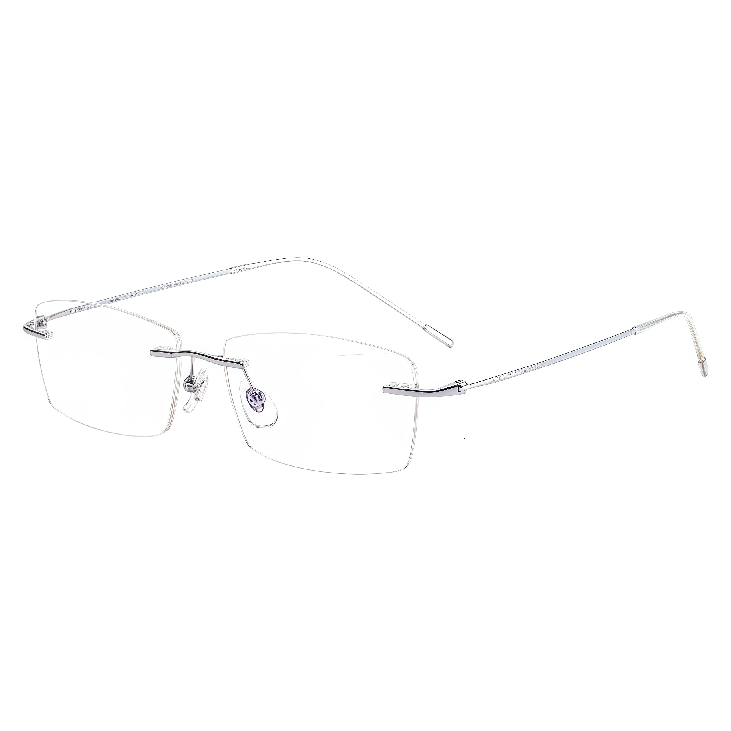Black unisex slim rectangular titanium rimless glasses, product view