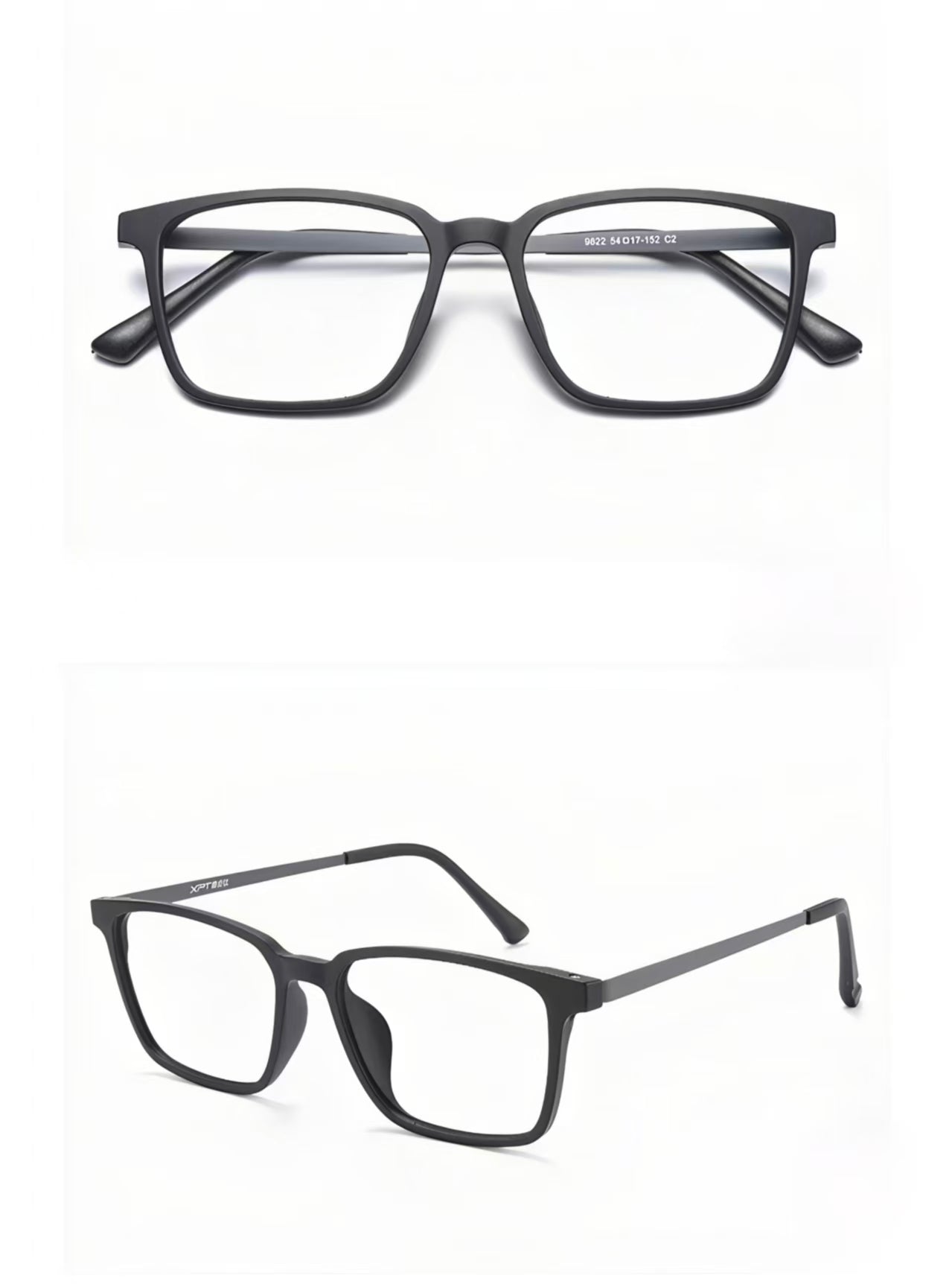 Blake&Gray ultra-light pure titanium full-rim glasses, front and 45-degree composite detail view