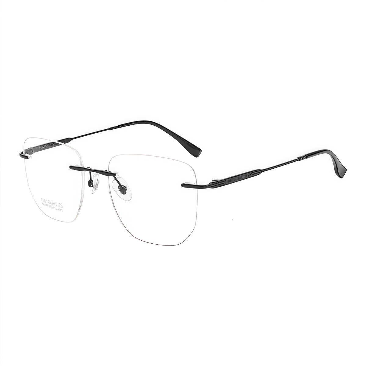Black women's titanium rimless softly-square leaf-temple glasses, supplier detail