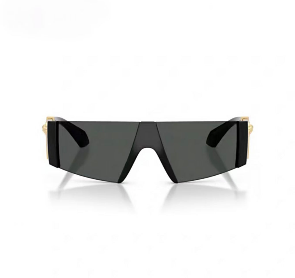 Black front product view of Versace 0VE4516 Rimless Shield Trendy Casual Sunglasses