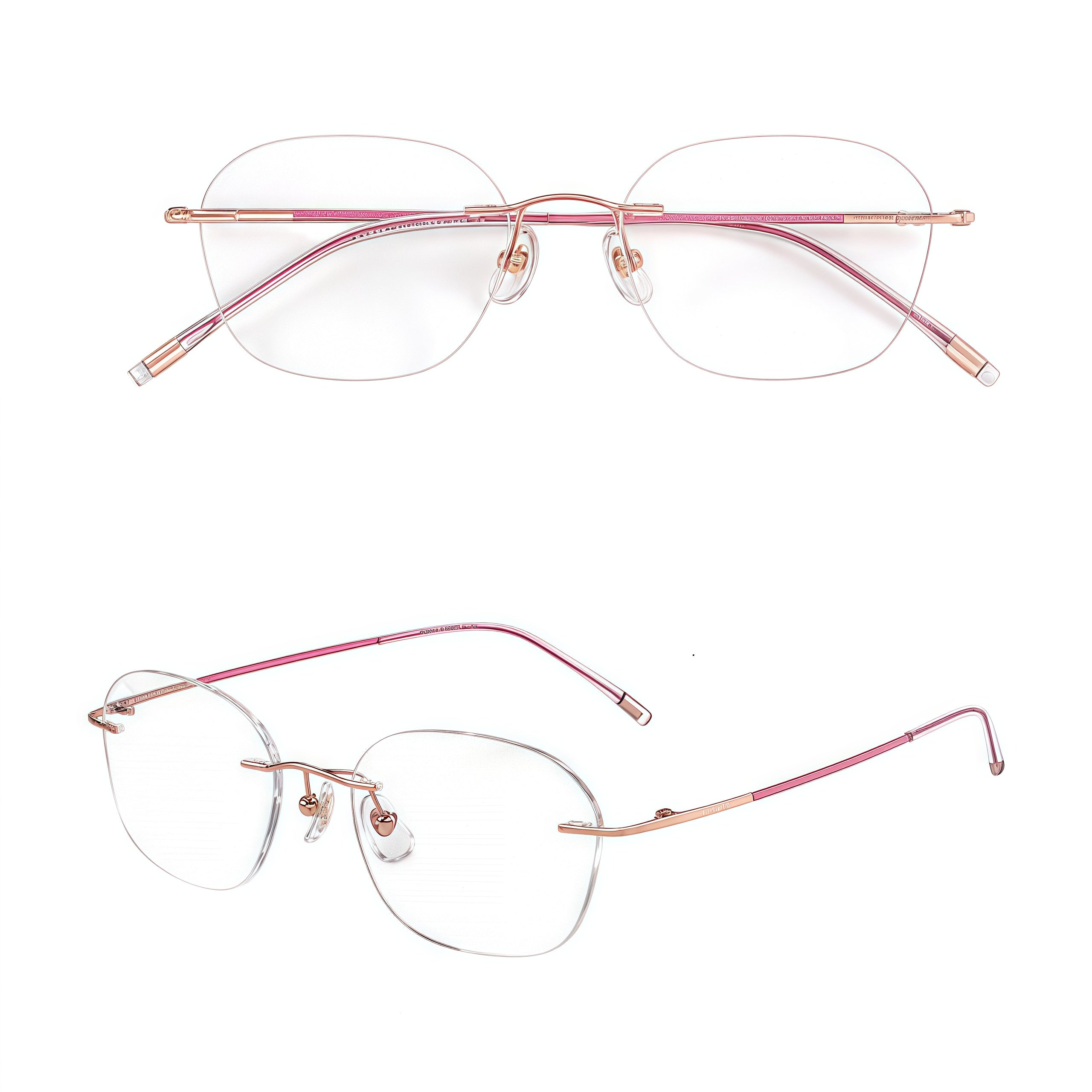 Crystal Pink women's round titanium rimless glasses, product view