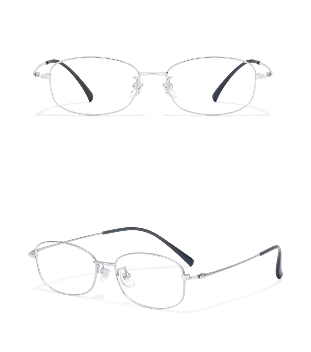Silver women's ultra-light square full-rim glasses, original front-and-45-degree composite detail