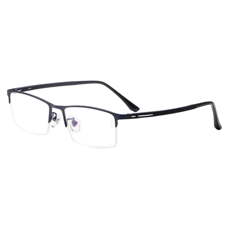 Blue rectangular semi-rimless eyeglass frame, product view