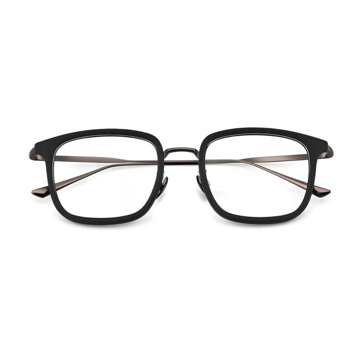 Dark Brown titanium and TR square full-rim glasses, front product view
