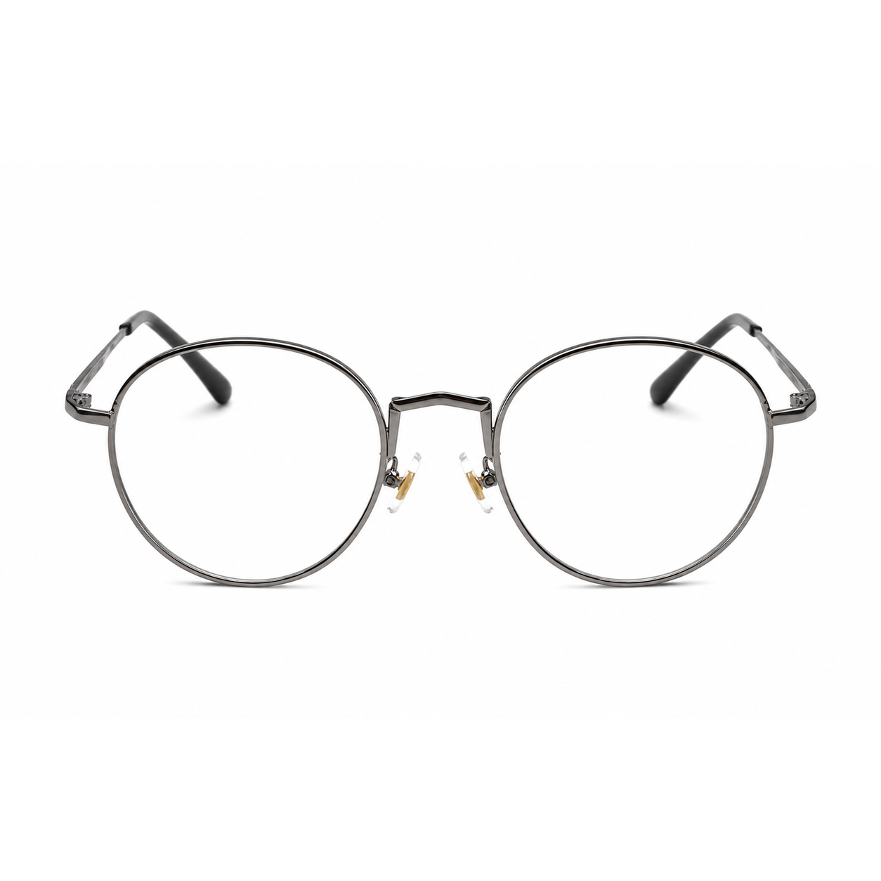 Dark Gray men's alloy near-round full-rim glasses, front product view