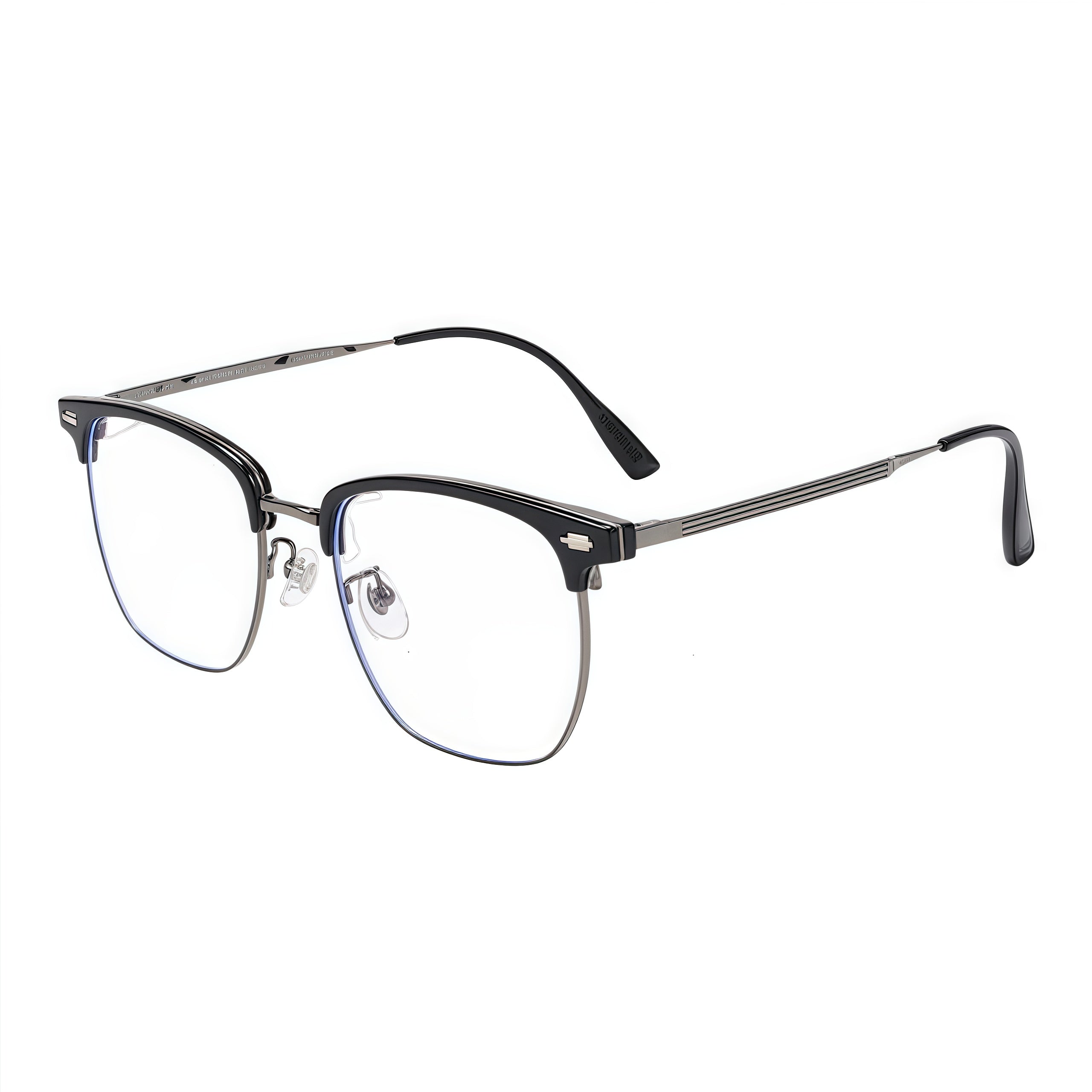 Black/Gunmetal TR brow semi-rimless glasses, 45-degree product view